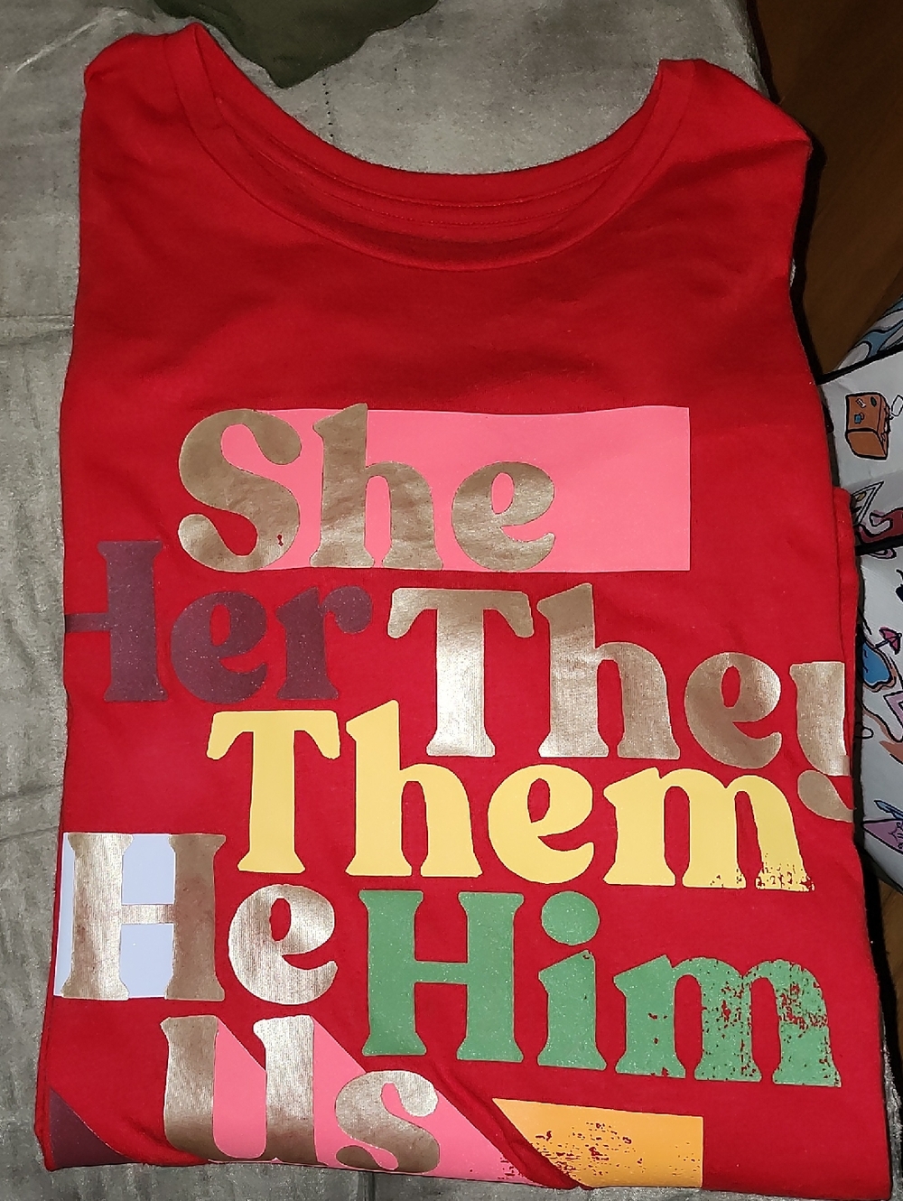 Adult Red Pronoun Graphic Tee - Unbranded